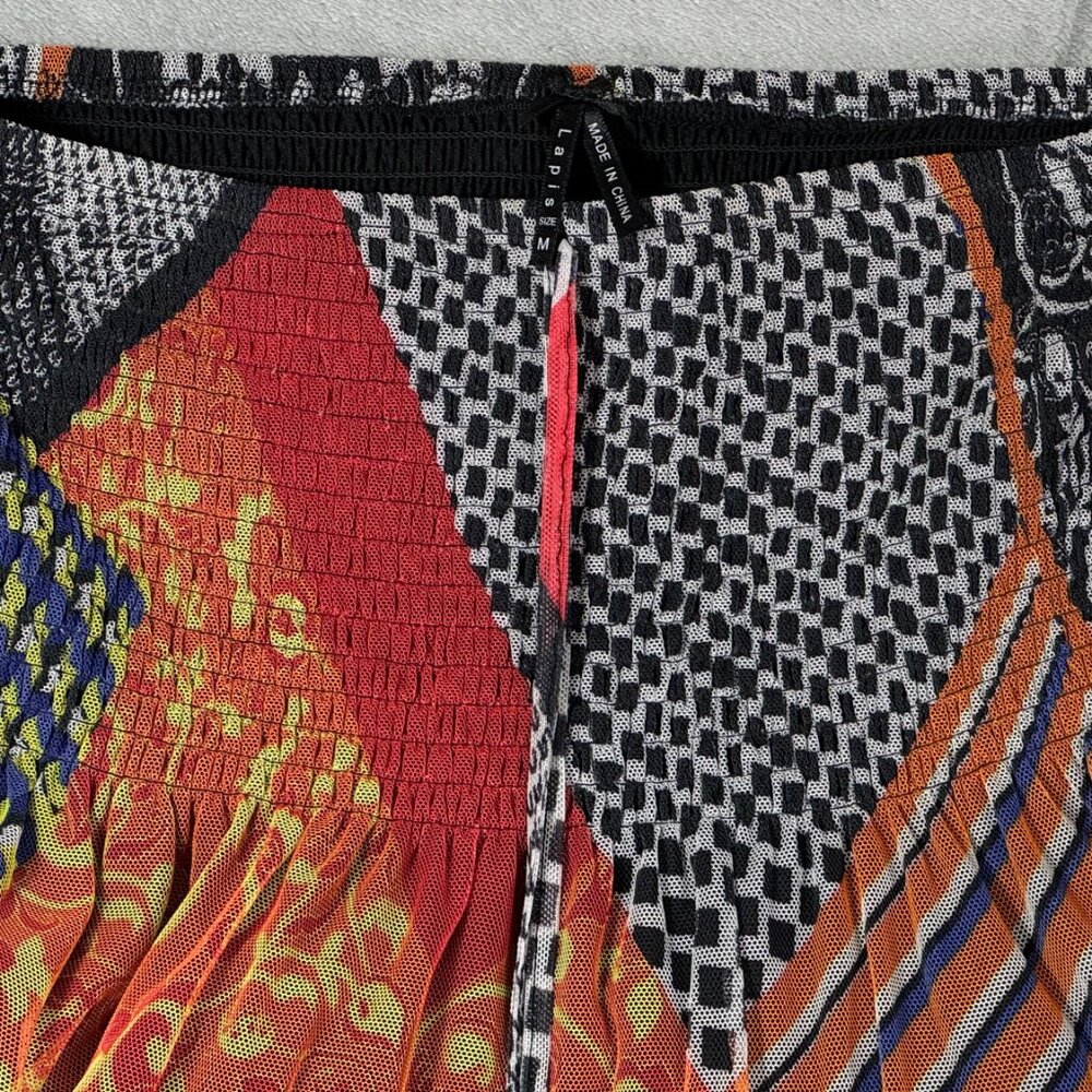 Lapis Mesh Patchwork Print Tiered Halter Dress - image 4